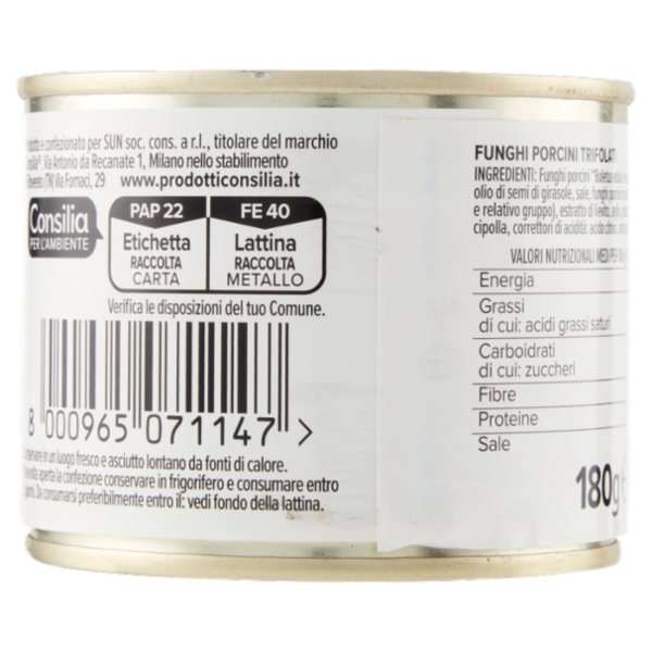 Consilia Funghi Porcini Trifolati in Olio di Semi di Girasole 180 g
