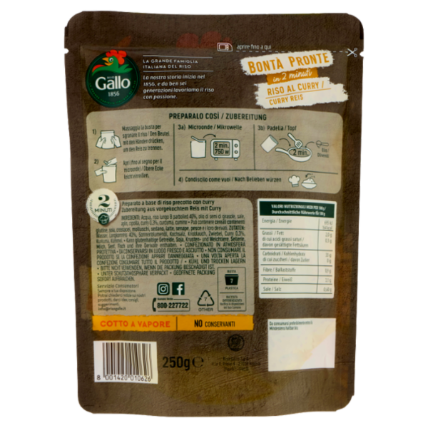 Riso Gallo Bontà Pronte da condire Riso al Curry 250 g