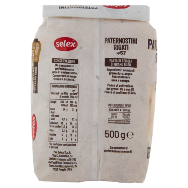 Selex Pasta di Semola Trafilata al Bronzo Paternostini 500 g