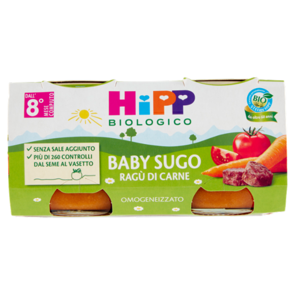 HiPP Biologico Baby Sugo Ragù di Carne Omogeneizzato 2 x 80 g