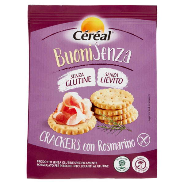 Céréal BuoniSenza Crackers con Rosmarino, Senza Glutine e Senza Lievito - 150 g