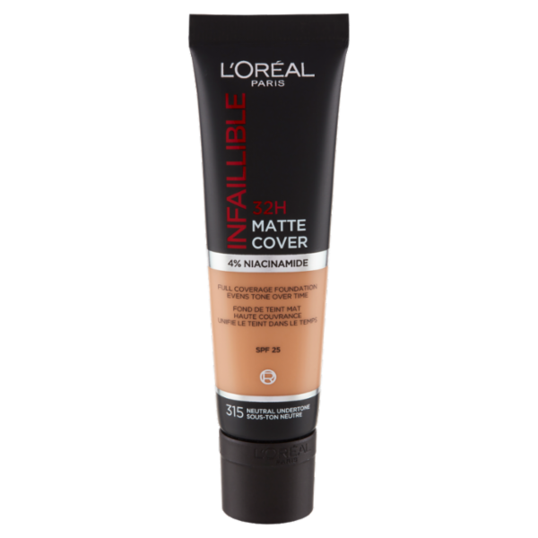 L'Oréal Paris Fondotinta Infaillible Matte Cover, Finish Matte, 315 Neutral Undertone, 30 ml