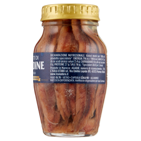 L'Isola d'Oro Filetti di Sardine Distese in Olio di Semi di Girasole 160 g