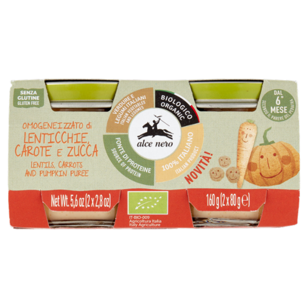 alce nero Omogeneizzato di Lenticchie, Carote e Zucca 2 x 80 g