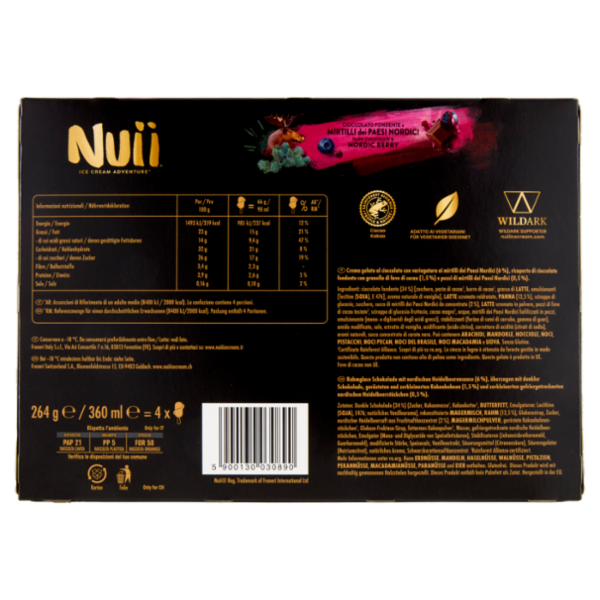 NUII Cioccolato Fondente e Mirtilli dei Paesi Nordici 4x66g
