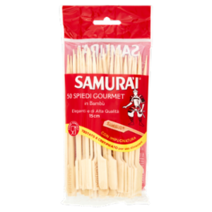 Samurài Spiedi Gourmet In Bambù Con Impugnatura 15 Cm 50 Pz
