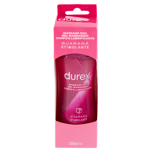 Durex Massage 2 in 1, Gel Lubrificante Intimo a Base Acqua e Gel per Massaggi, con Guaranà, 200 ml