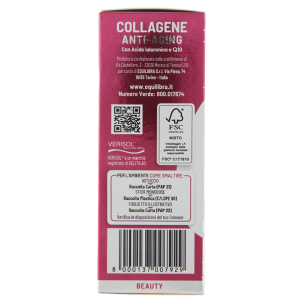 equilibra Collagene Anti-Aging con Acido Ialuronico e Q10 14 Stick monodose 140 g