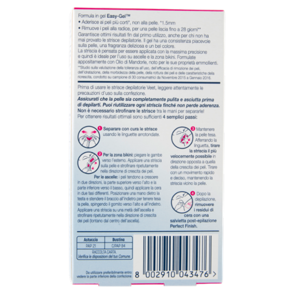 Veet Strisce Depilatorie Ascelle e Bikini per Pelli Sensibili, 16 Pezzi