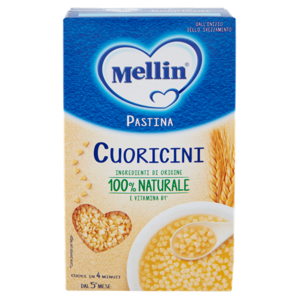 MELLIN Pastina 100% Naturale Cuoricini con farina Grano Tenero 320 g
