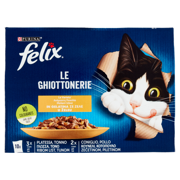 FELIX Le Ghiottonerie le Varietà in Gelatina (Platessa/Tonno & Coniglio/Pollo) 10 x 85 g