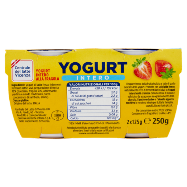 Centrale del latte Vicenza Yogurt Intero Frutta Frullata Fragola 2 x 125 g