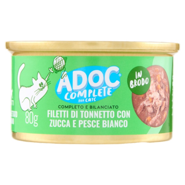 ADoC Complete For Cats Filetti di Tonnetto con Zucca e Pesce Bianco in Brodo 80 g