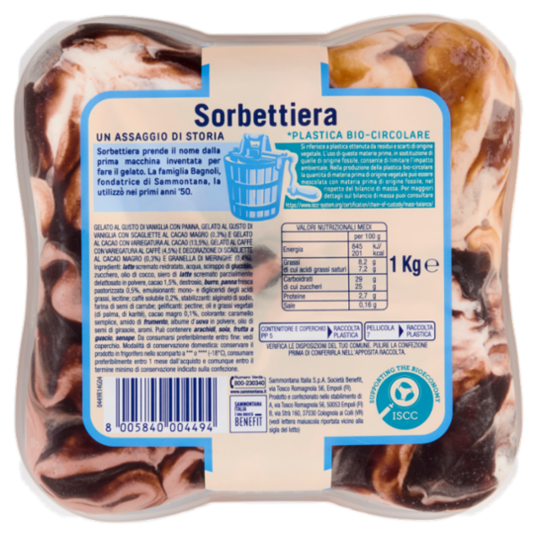 Sammontana Sorbettiera Grandi Classici Stracciatella, Cacao, Caffè, Panna 1 Kg