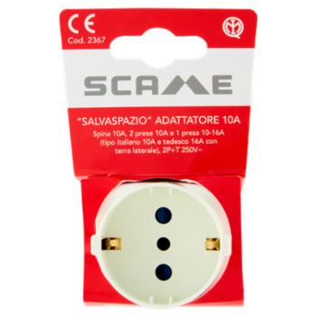 Scame "Salvaspazio" Adattatore 10A Spina 10A, 2 Prese 10A e 1 Presa 10-16A, 2P+T 250V