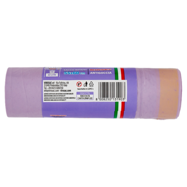 virosac saccopratico Famiglia Sacco Rifiuti Resistente Antigoccia 55x60 cm 40 Litri M 15 pz