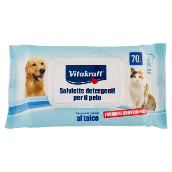Vitakraft Salviette detergenti per il pelo al talco cm. 15X20 70 pz
