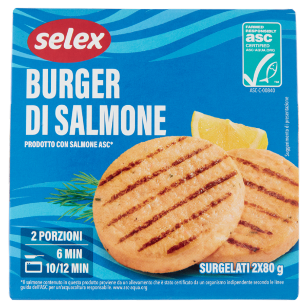 Selex Fish Burger di Salmone Surgelato 2x80 g