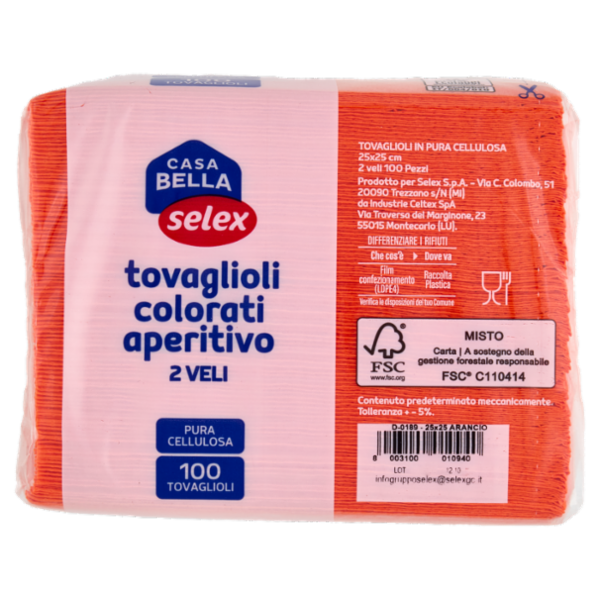 Selex Casa Bella Tovaglioli 2 Veli 25x25 cm Arancione 100 pezzi