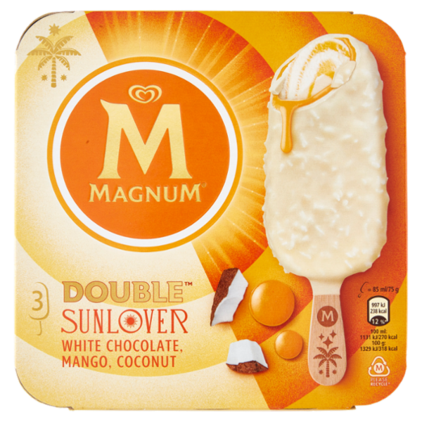 Magnum Double Sunlover White Chocolate, Mango, Coconut 3 x 75 g