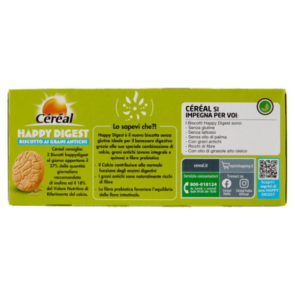 Céréal Happy Digest, Biscotto ai Grani Antichi, Senza Glutine, Senza Lattosio - 150 g