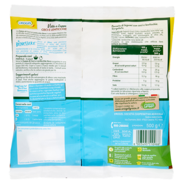 Orogel Il Benessere Virtù di Zuppa Ceci e Lenticchie con Olio Extravergine di Oliva Surgelati 500 g