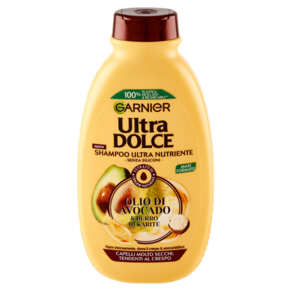 Garnier Ultra Dolce Shampoo all'olio di Avocado e burro di Karité per capelli ricci o mossi, 300 ml