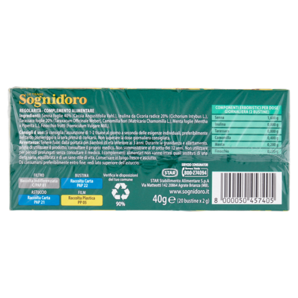 Sognid'oro le Tisane Regolarità con Senna e Tarassaco bustine 20 x 2 g