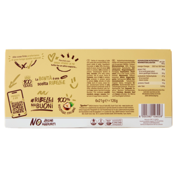 Loacker Tortina Original Wafer ricoperto di Cioccolato al Latte con crema di Nocciole Italiane 21gx6