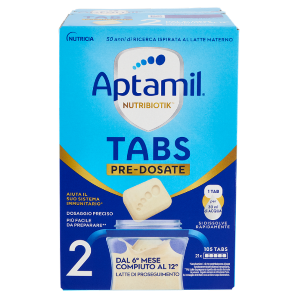 APTAMIL Nutribiotik Tabs 2,Latte di proseguimento in Tabs, dal 6° mese compiuto al 12°, 21 bustine