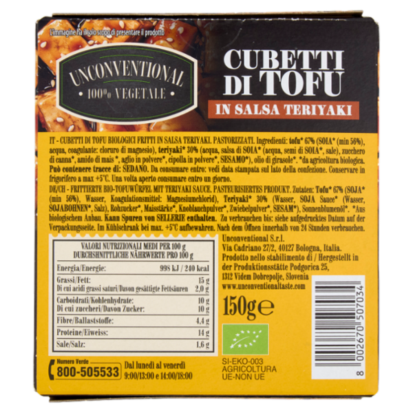 Unconventional Cubetti di Tofu in Salsa Teriyaki Bio 150 g