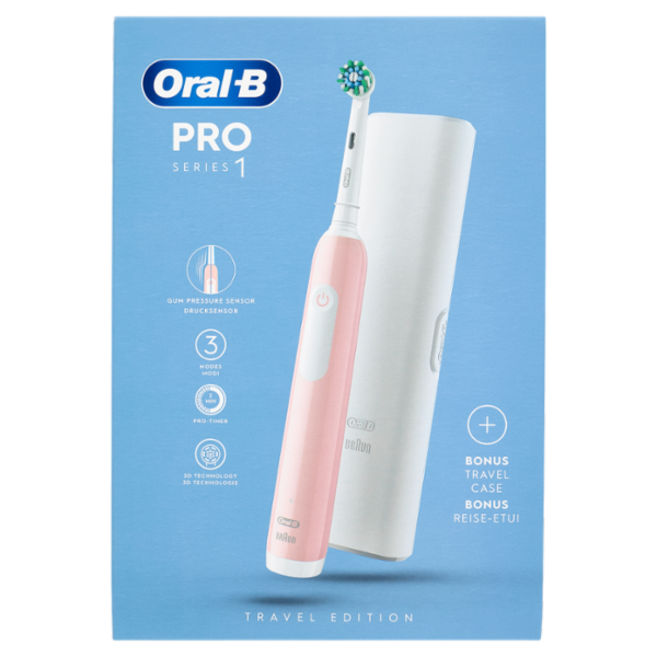 Oral-B Spazzolino Elettrico Denti Ricaricabile Pro Series 1 Pink Travel Edition
