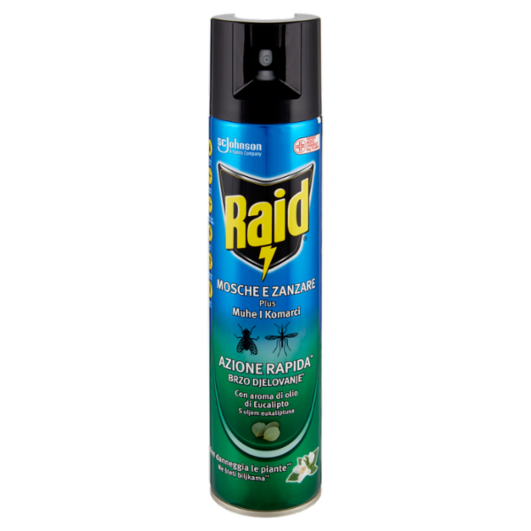Raid Mosche e Zanzare Spray Eucalipto Insetticida, Antizanzare e Antimosche, Azione rapida, 400 ml