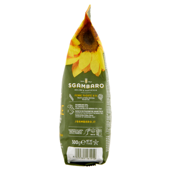 Sgambaro Pastasole Penne Rigate di Grano Duro e Farina di Semi di Girasole N°91 500 g