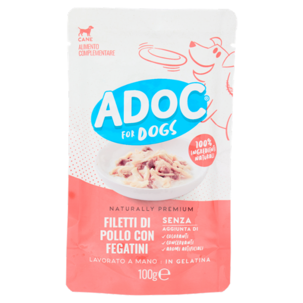 ADoC For Dogs Naturally Premium Filetti di Pollo con Fegatini in Gelatina 100 g