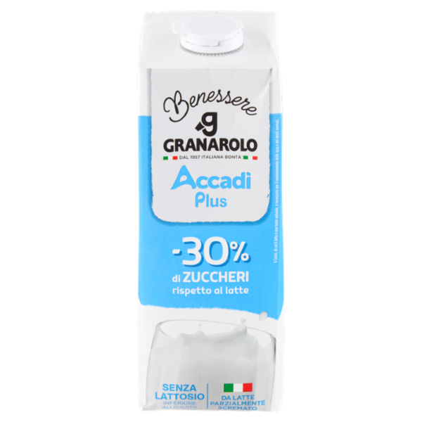 Granarolo Benessere Accadì Plus -30% di Zuccheri Senza Lattosio da Latte Parzialmente Scremato 1 L