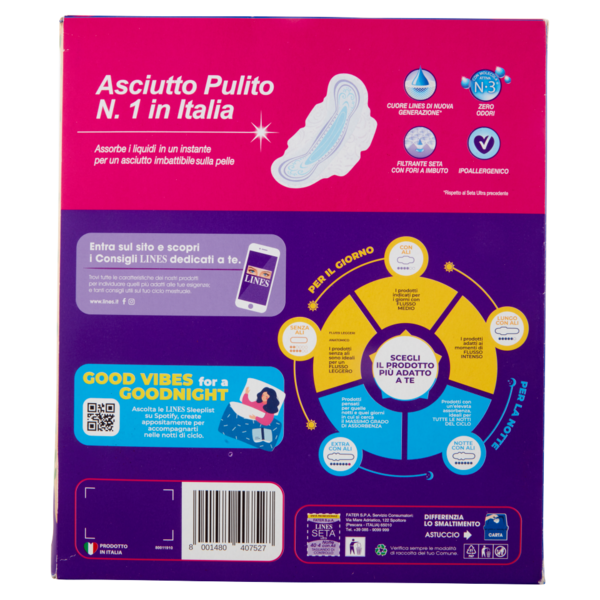 Lines Seta ultra Assorbenti Notte con Ali 40+4 pz