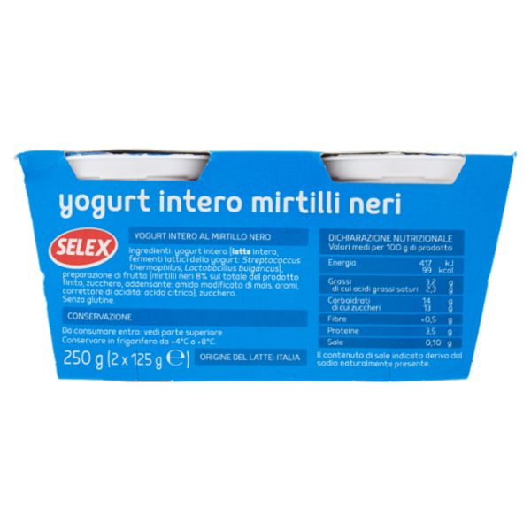 Selex Yogurt Intero Mirtilli con Frutta in Pezzi 2x125 g