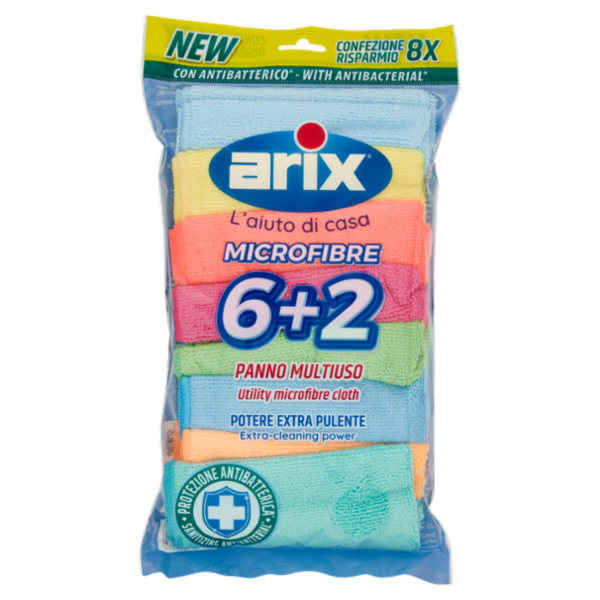 arix Microfibre Panno Multiuso con Antibatterico* 6+2 8 pz