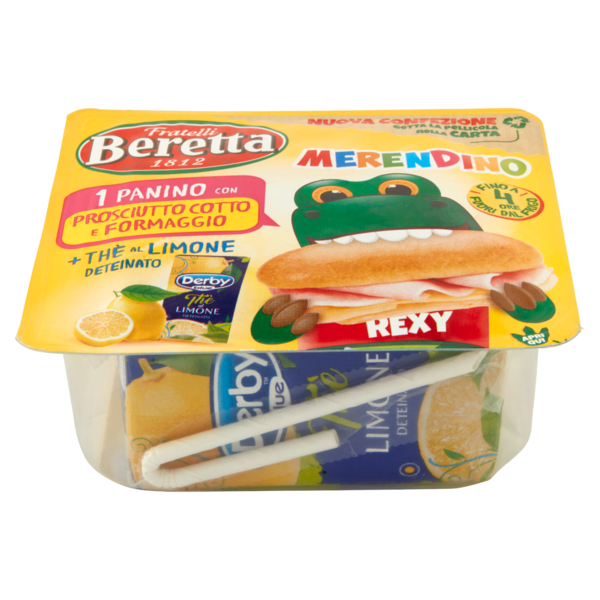 Fratelli Beretta Merendino Panino con Prosciutto Cotto e Formaggio + Thè al Limone Deteinato 179 g