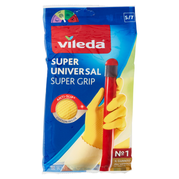 Vileda guanti casalinghi Super Universal in lattice, super grip antiscivolo, taglia S