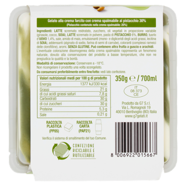 G7 il Gelato con crema Spalmabile Gelato alla Crema con Crema Spalmabile al Pistacchio 350g