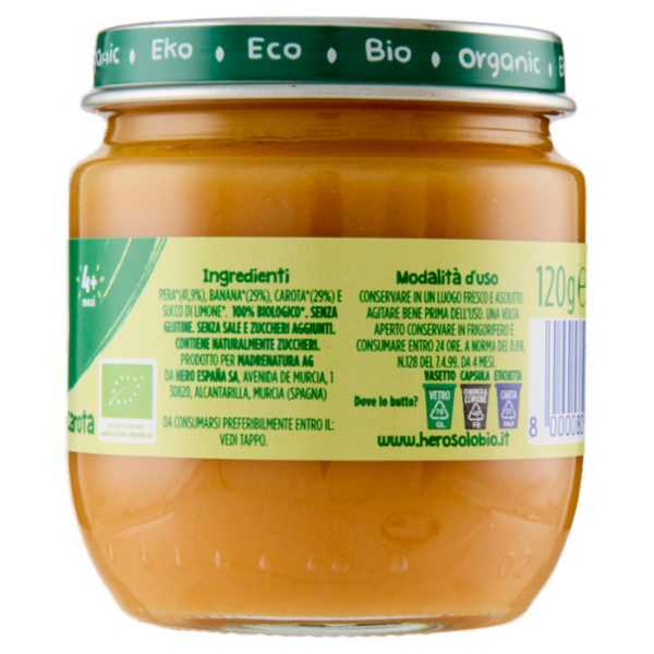 Hero Solo Bio Pera, Banana e Carota 120 g