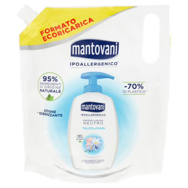 mantovani Sapone Liquido Neutro Talco e Fiori Formato Ecoricarica 750 ml