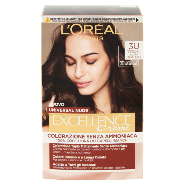 L'Oreal Paris Colorazione permanente senza ammoniaca, Riflesso Universale, Castano Scuro 3U