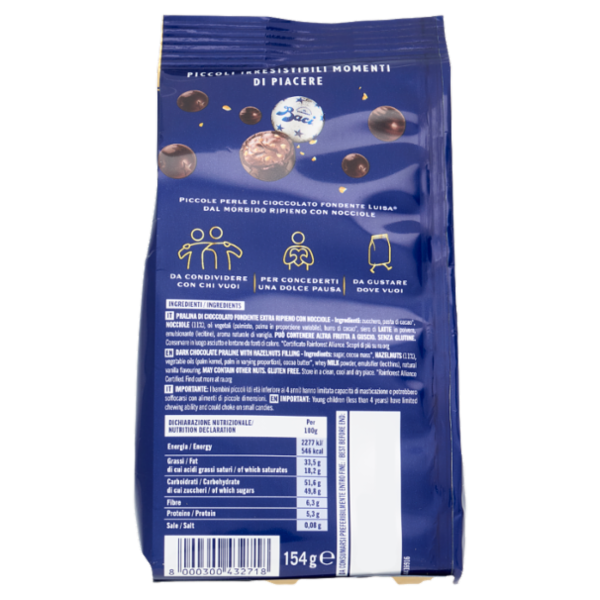 BACI PERUGINA Perle Cioccolatini Fondenti ripieni alle Nocciole Sacchetto 154g