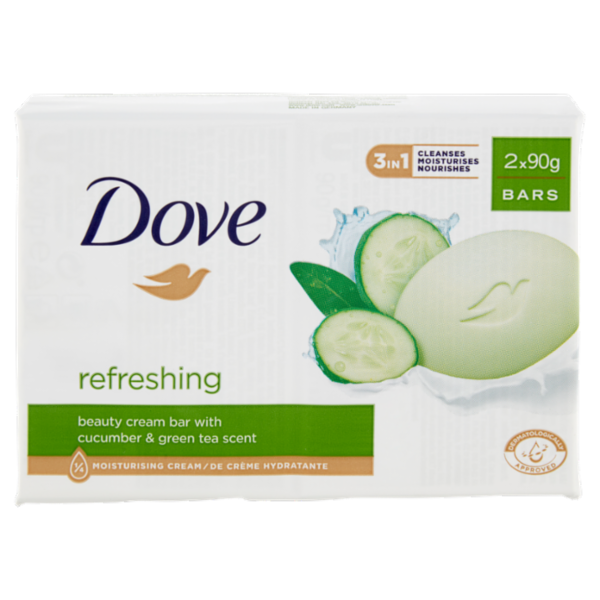 Dove refreshing beauty cream bar with cucumber & green tea scent Bars 2 x 90 g
