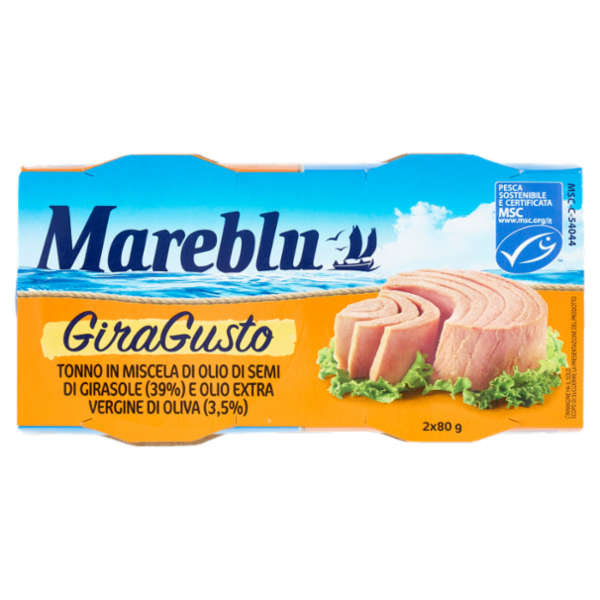 Mareblu GiraGusto Tonno in Miscela di Olio di Semi di Girasole e Olio Extra Vergine di Oliva 2 x 80g