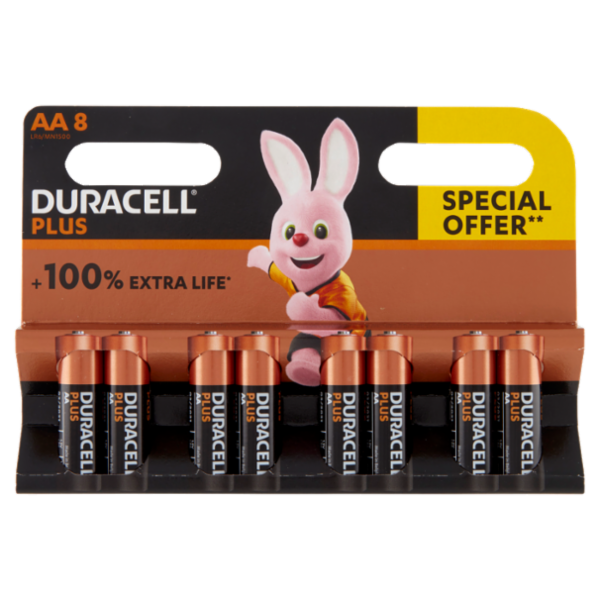 Duracell Plus AA Batterie Stilo Alcaline 1.5V LR06 MX1500 confezione da 8 Pile Duracell