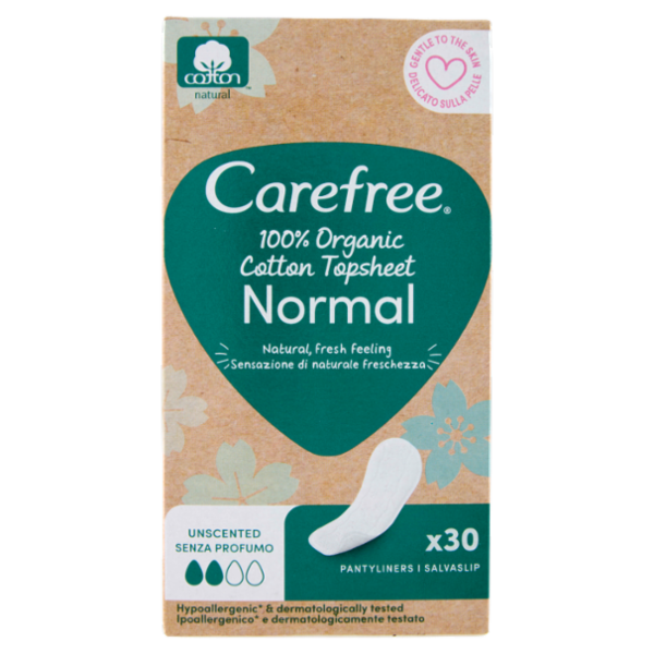 Carefree 100% Organic Cotton Topsheet Normal Salvaslip 30 pz